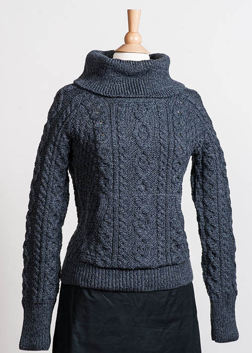 Women's Irish Wool Sweater - Rollneck Charcoal