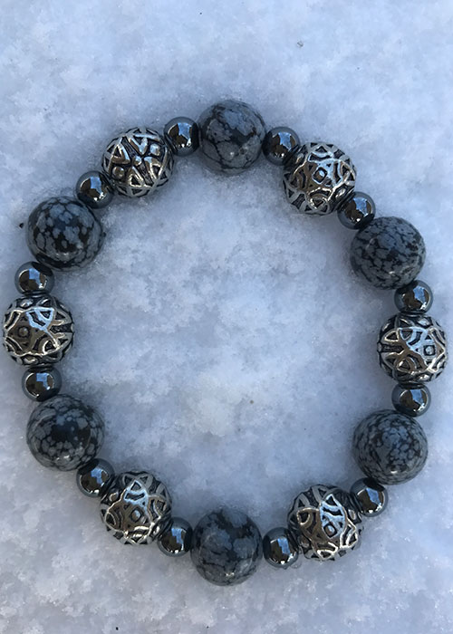 Celtic Snowflake Obsidian Bracelet - Large Gemstone