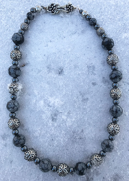 Celtic Snowflake Obsidian Necklace - Large Gemstones