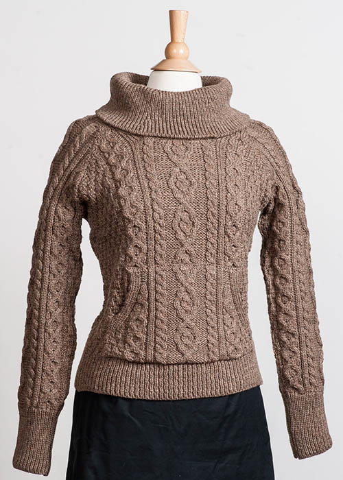 Women's Irish Wool Sweater - Rollneck Brown